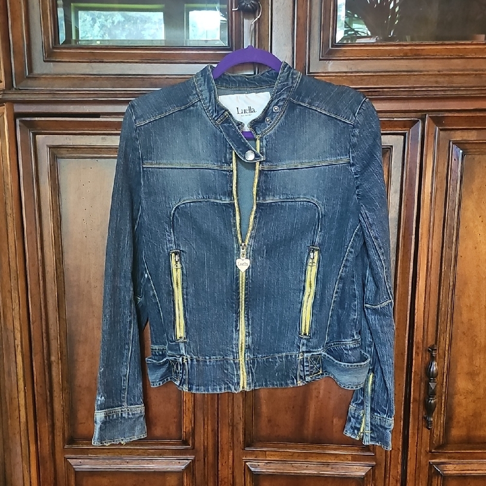 Luella For Target:  Blue Denim Jacket with Yellow Trim & Zippers! Sz. LG - NWOT!